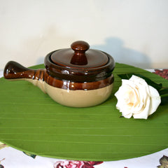  Two tone ceramic french onion soup bowl with lid and handle. Retro... click for more information